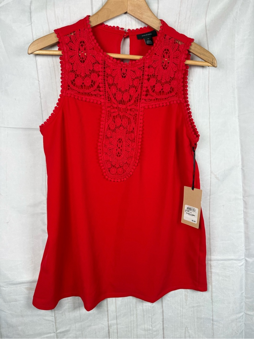 Halogen Women’s Sleeveless Top Lace crochet trim Size XS Red